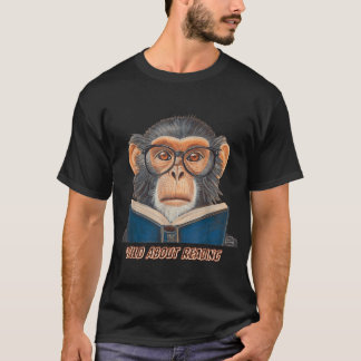 Monkey Reading Book Glasses Library Animal T-Shirt