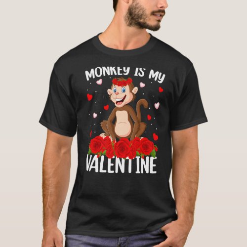 Monkey Red Rose Flower Heart Monkey Valentine S Da T_Shirt