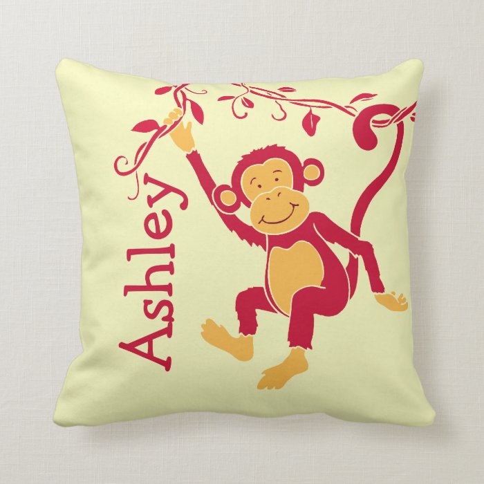 Monkey red yellow personalized name kids pillow