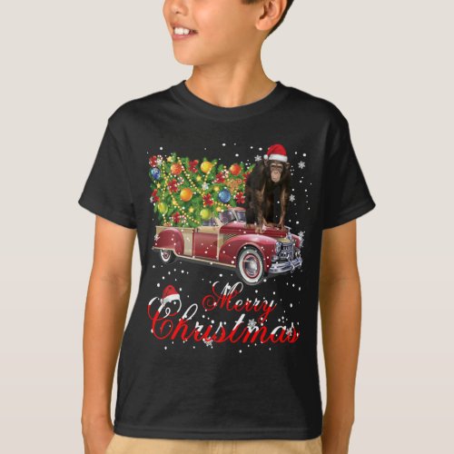 Monkey Rides Red Truck Christmas Pajama T_Shirt