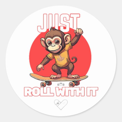 Monkey riding a skateboard hoodie classic round sticker