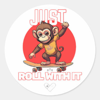 Monkey riding a skateboard hoodie classic round sticker