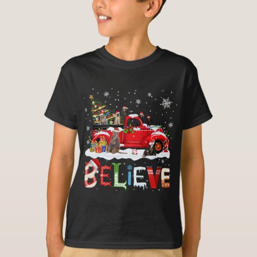Monkey Riding Red Truck Christmas Tree Believe San T_Shirt