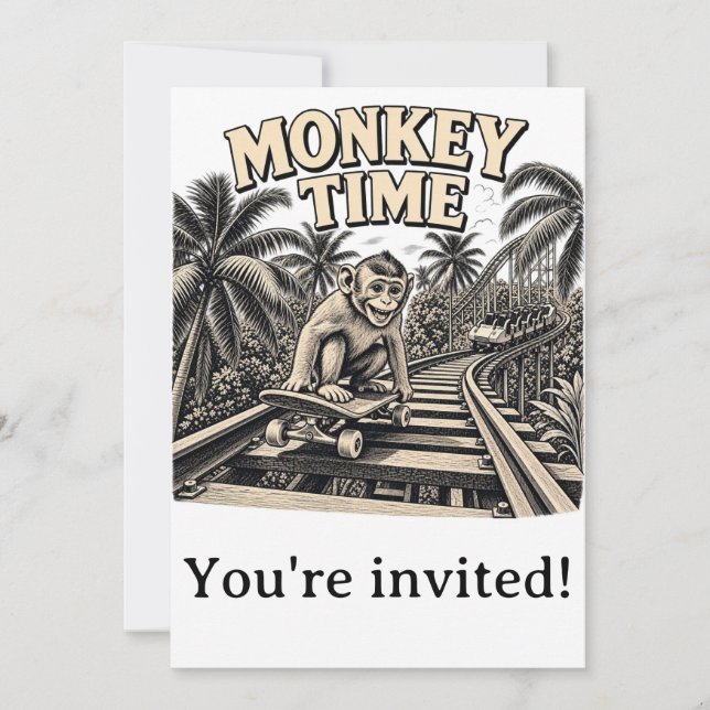 Monkey riding roller coaster Invitation Card (Front)