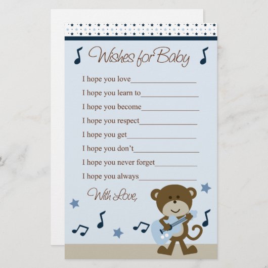 Monkey Rocker Guitar Player Wishes for Baby Shower (Front/Back)