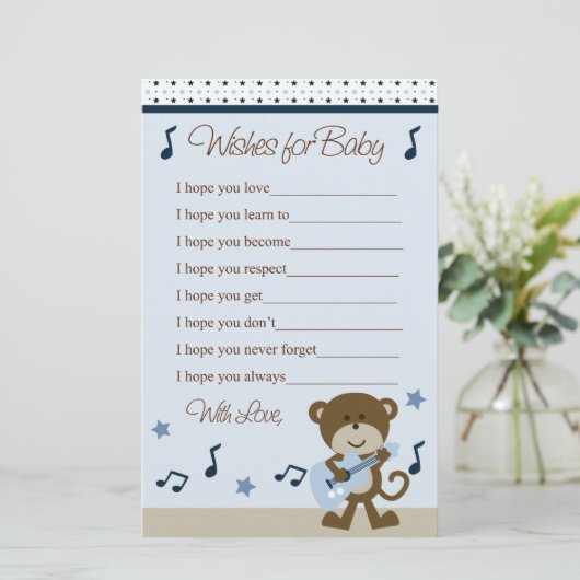 Monkey Rocker Guitar Player Wishes for Baby Shower (Standing Front)