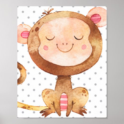 Monkey Safari Cute Jungle Baby Boy Nursery Gift Poster