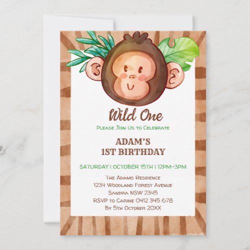 monkey safari wild one birthday invitation