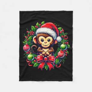 Monkey Santa Hat Christmas Xmas Fleece Blanket