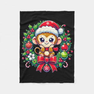 Monkey Santa Hat Christmas Xmas Fleece Blanket