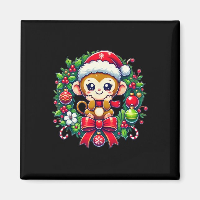 Monkey Santa Hat Christmas Xmas  Magnet (Front)