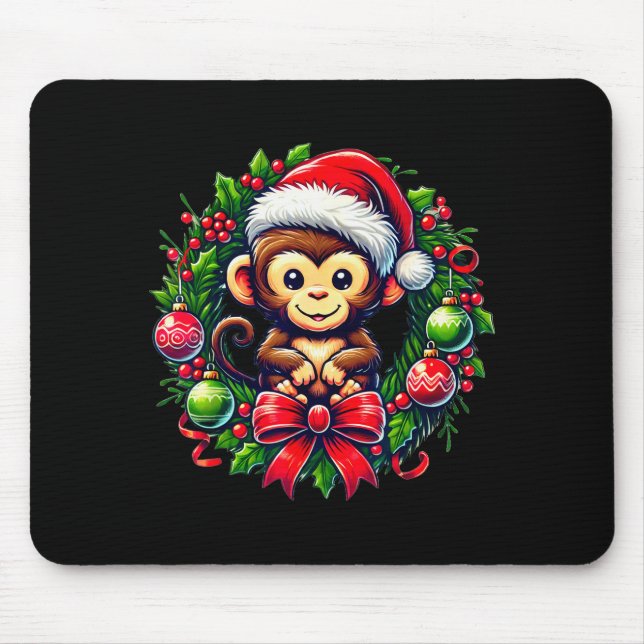 Monkey Santa Hat Christmas Xmas  Mouse Pad (Front)
