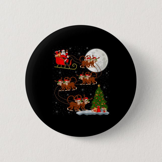 Monkey Santa Sleigh Flying Funny Magical Christmas Button (Front)