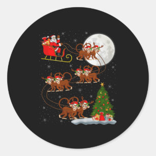 Monkey Santa Sleigh Flying Funny Magical Christmas Classic Round Sticker
