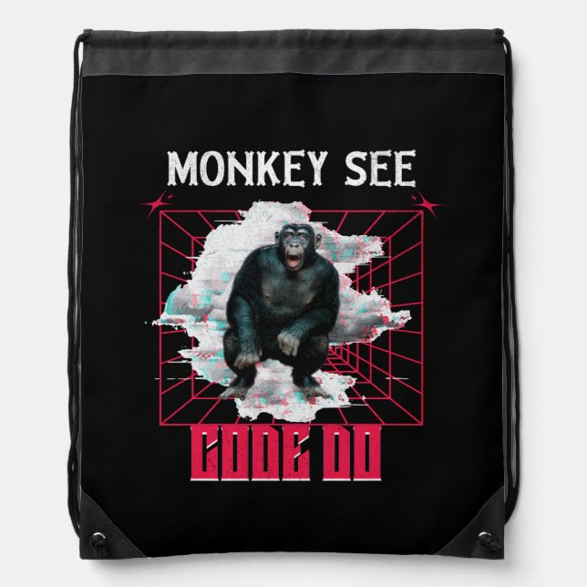 Monkey See Code Do Web Developer Humor Drawstring Bag (Front)