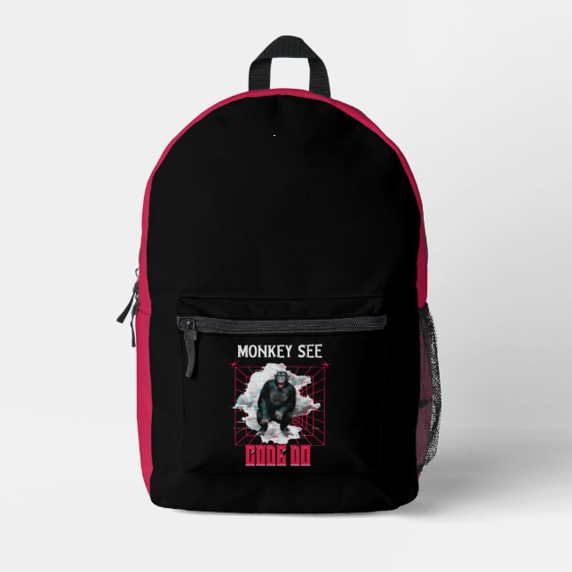 Monkey See Code Do Web Developer Humor Printed Backpack (Front)