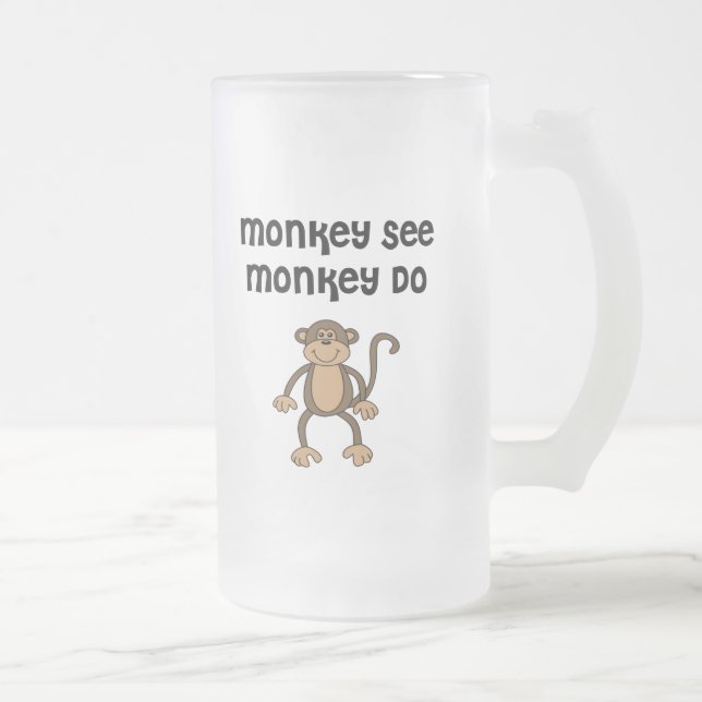 Monkey See, Monkey Do Frosted Glass Beer Mug (Right)