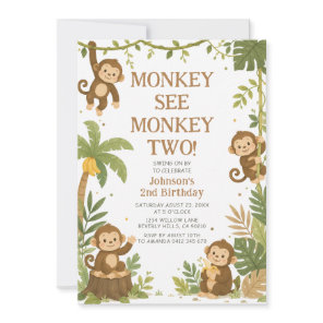 Monkey See Monkey Two Jungle 2nd Birthday Invitation