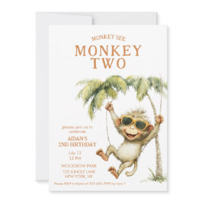 Monkey See Monkey Two Second Birthday Invitation