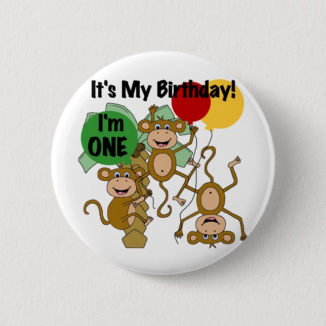 Monkey Shine 1st Birthday Tshirts and Gifts Button (Front)