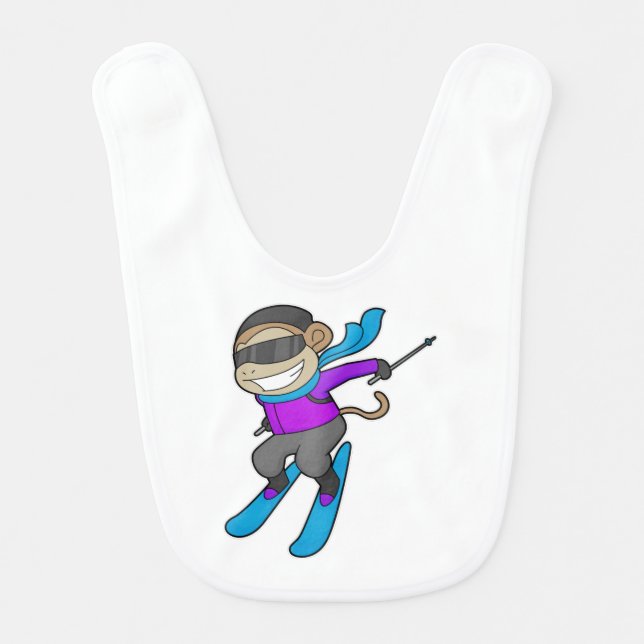 Monkey Skier Ski Baby Bib (Front)