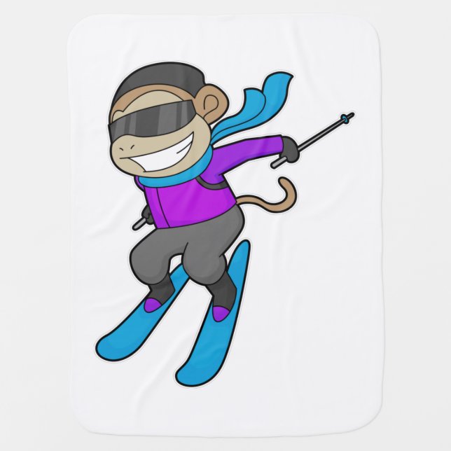 Monkey Skier Ski Baby Blanket (Front)