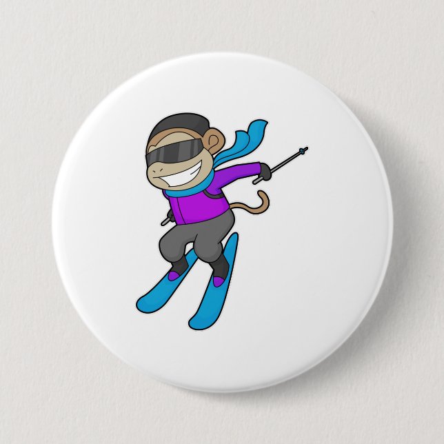 Monkey Skier Ski Button (Front)