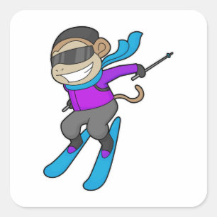 Monkey Skier Ski Square Sticker