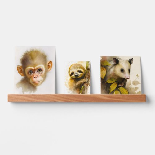 Monkey Sloth And Possum Wildlife Animals Kids Room Picture Ledge