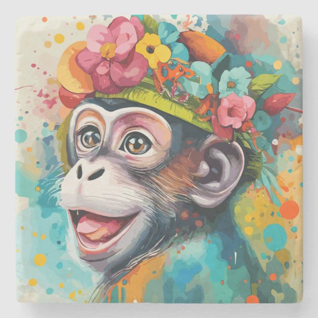 Monkey Smiling Stone Coaster (Front)