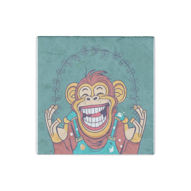 Monkey Smiling Stone Magnet (Front)