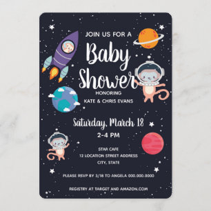 Monkey Space Navy Galaxy Baby Shower Invitation