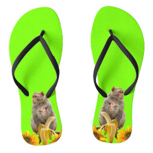 Monkey Sunflower Floral Flip Flops