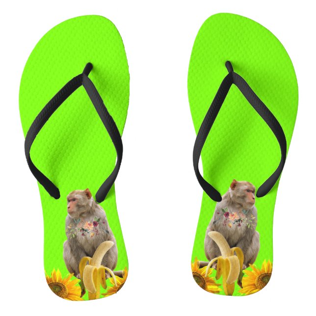 Monkey Sunflower Floral   Flip Flops (Footbed)