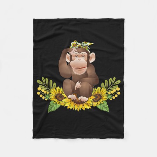 Monkey Sunflower Monkey Lover Gifts Fleece Blanket