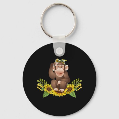 Monkey Sunflower Monkey Lover Gifts Keychain