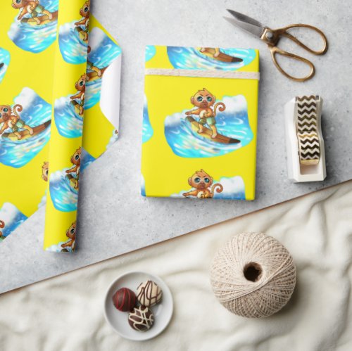 monkey surfing  wrapping paper