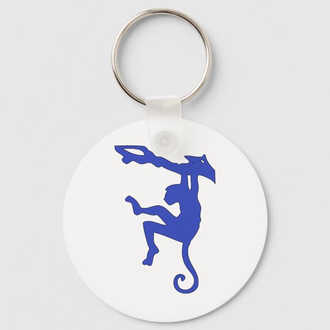Monkey Swinging in Tree Silhouette Cartoon Keychain (Front)