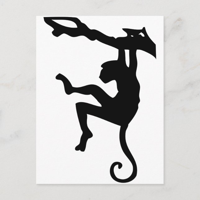 Monkey Swinging in Tree Silhouette Cartoon Postcard (Front)