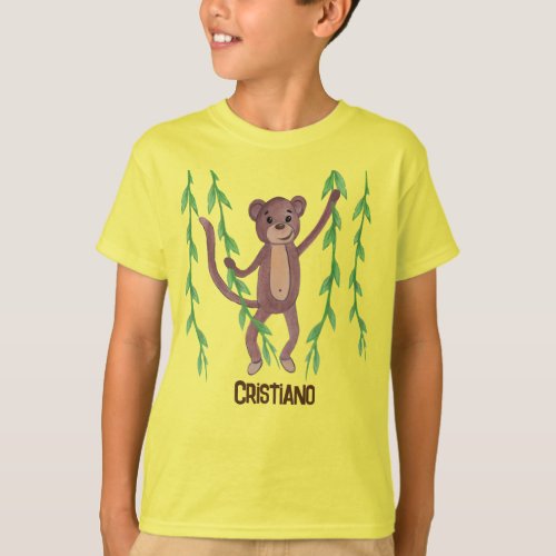 Monkey Swinging On Green Vines T_Shirt
