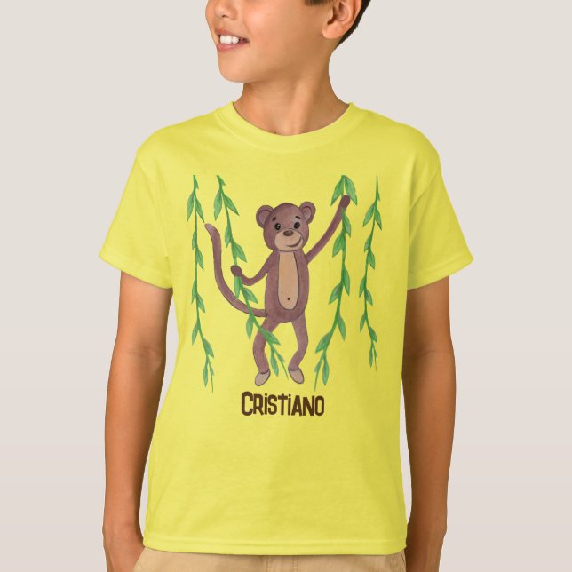 Monkey Swinging On Green Vines T-Shirt (Front)