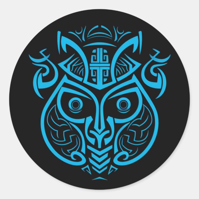 MONKEY SYMBOL, GRAPHIC BLUE DESIGN, MAYAN STYLE CLASSIC ROUND STICKER (Front)