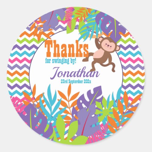 Monkey Thank You Party Classic Round Sticker