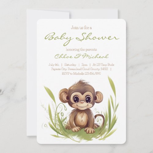 Monkey Themed Baby Shower Invitation
