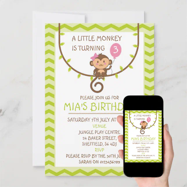 Monkey themed birthday party invitation | Zazzle