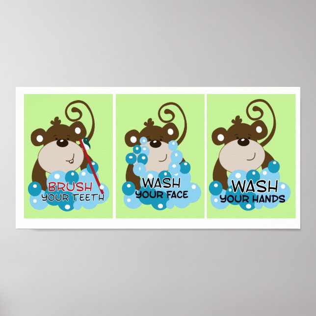 MONKEY TIME BATHROOM ART PRINTS - Set of 3 (Front)