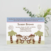 Monkey Time Twins Baby Shower Invitation (Standing Front)