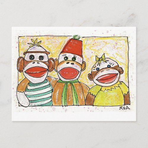 monkey trio postcard