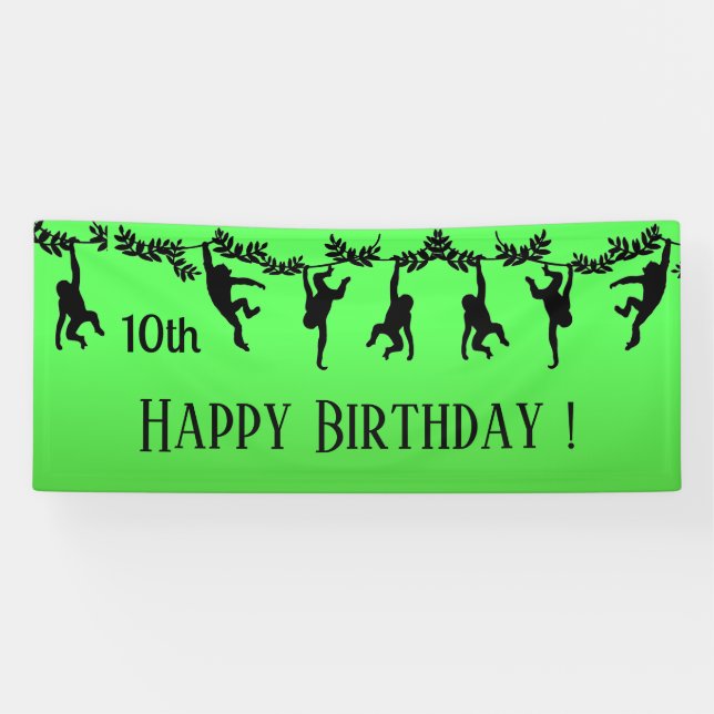 Monkey Troop Happy Birthday w/ Year Banner (Horizontal)