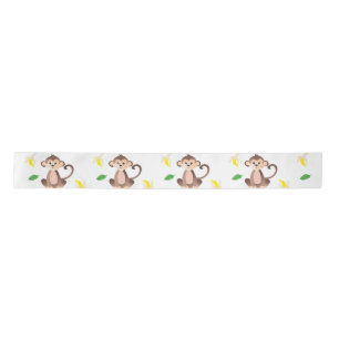 Monkey Tropical Leaf Banana Peels Pattern Satin Ribbon